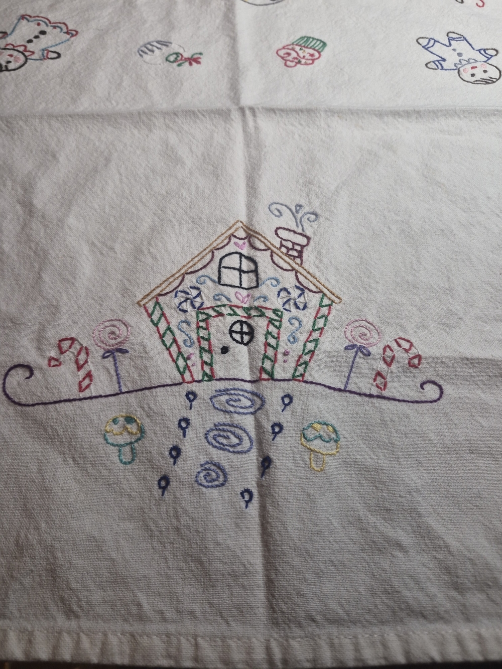 Embroidered Gingerbread House Decorative Linen